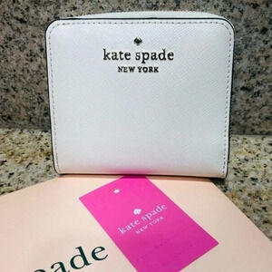 Kate Spade Parchment White Zip Wallet Spade Logo NWT